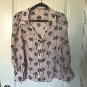 Alice + Olivia Salome Palm Tree Silk Blouse